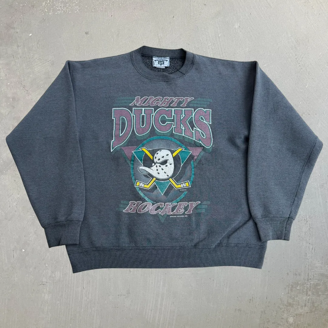 J- Vintage '93 Anaheim Mighty Ducks NHL Text & Graphic Made In USA Crewneck - M sold by HG Vintage