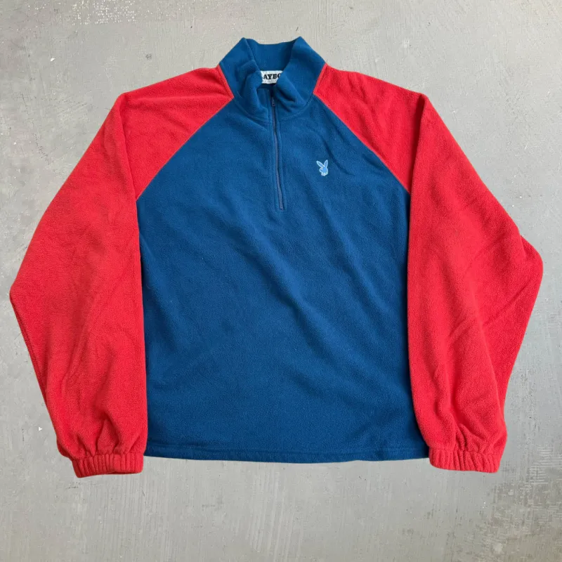J- Vintage Playboy University Embroidered Logo Quarter Zip Polar Fleece - L made by HG Vintage