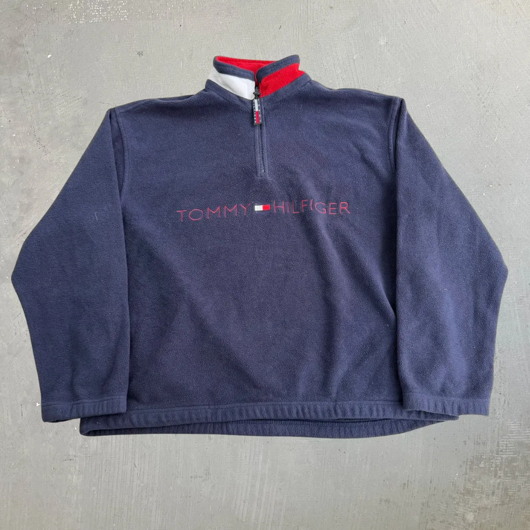 J- Vintage 90s Tommy Hilfiger Embroidered Logo Quarter Zip Polar Fleece - M sold by HG Vintage