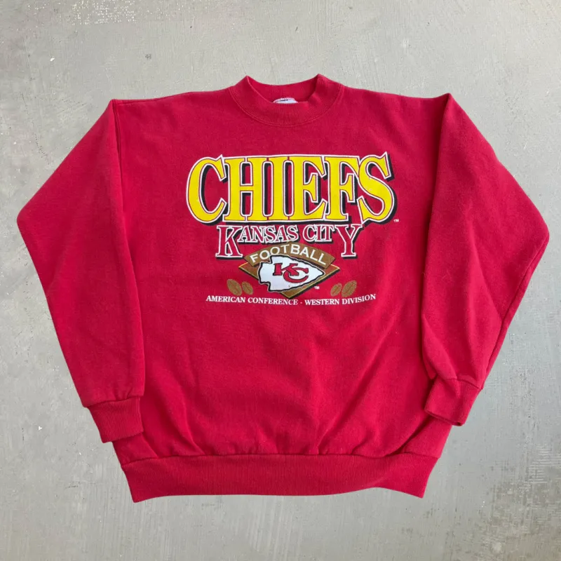 J- Vintage 90s Kansas City Chiefs NFL Trench Graphic Made In USA Crewneck - M made by HG Vintage