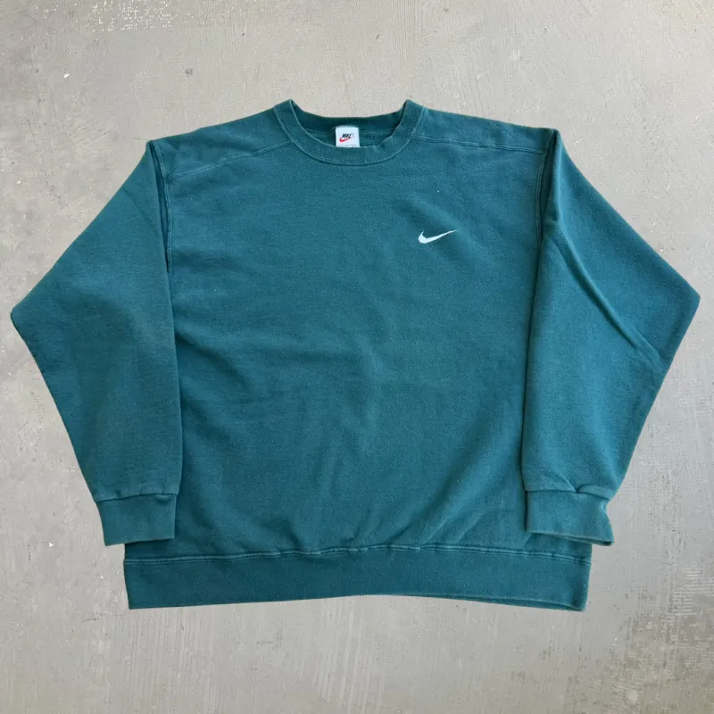 J- Vintage 90s Nike Embroidered Swoosh Forest Green Crewneck - L made by HG Vintage