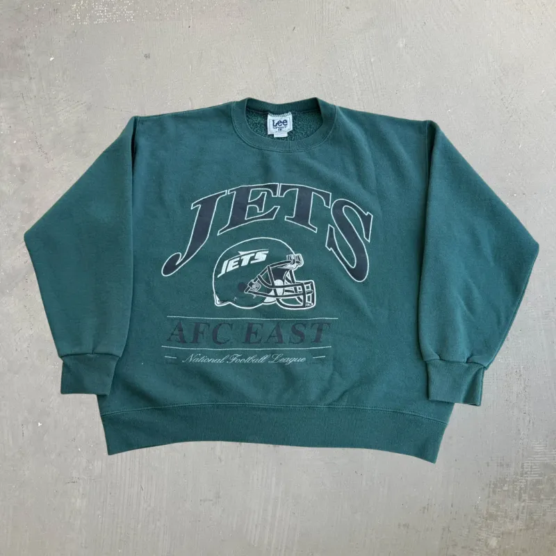 J- Vintage 90s New York Jets NFL Lee Logo Graphic Made In USA Crewneck - L made by HG Vintage