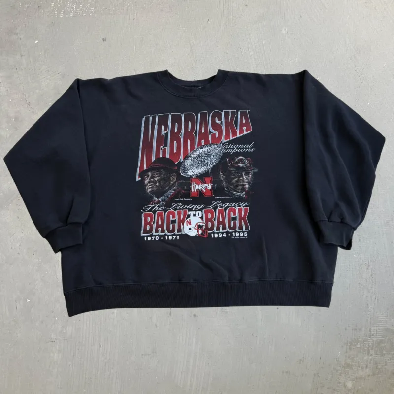 J- Vintage '96 University Of Nebraska Huskers Football Back To Back National Champs Made In USA Crewneck - 2XL made by HG Vintage