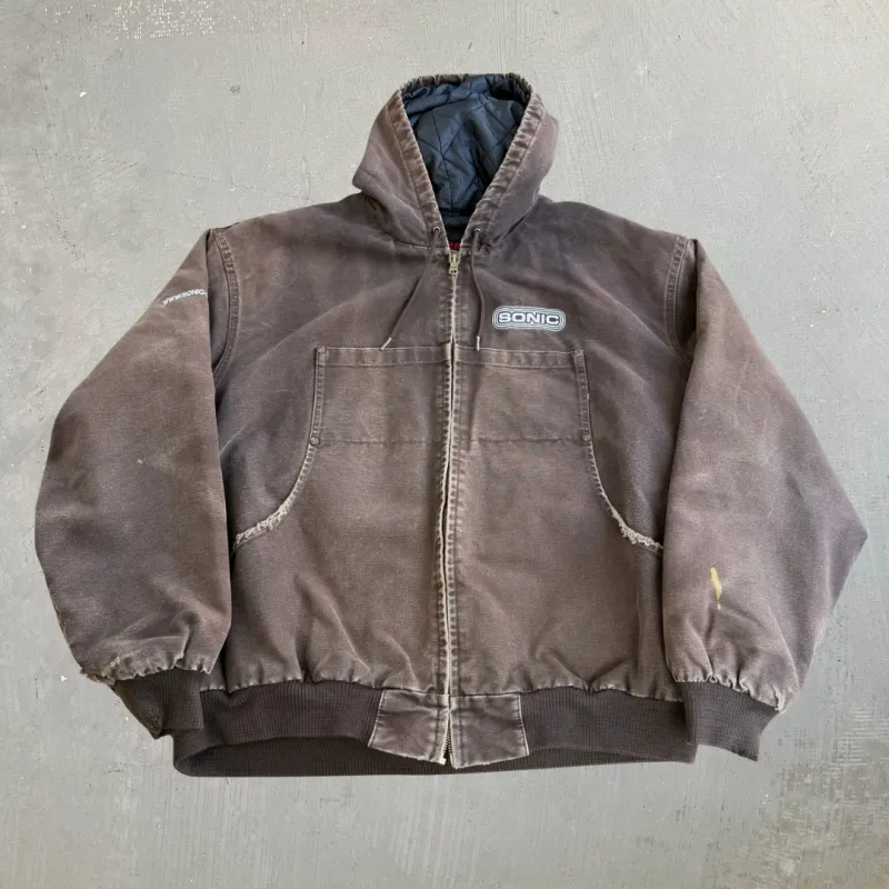 J- Vintage Tough Duck Made In Canada Quilt Lined Brown Hooded Workwear Jacket - 2XL made by Carhartt