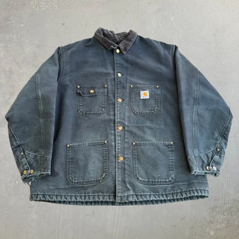 J- Vintage Carhartt Blanket Lined Corduroy Collar Black Workwear Jacket - XL made by Carhartt
