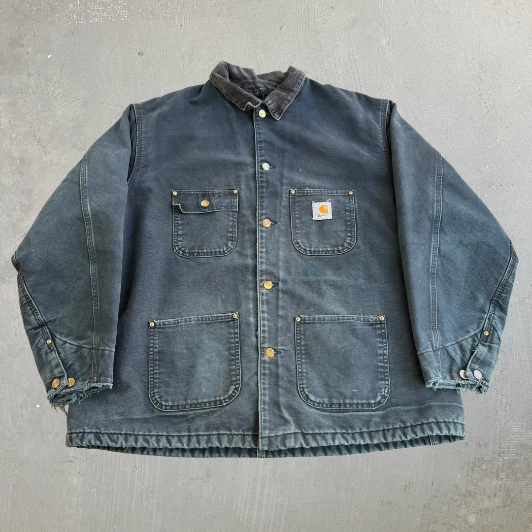 J- Vintage Carhartt Blanket Lined Corduroy Collar Black Workwear Jacket - XL sold by HG Vintage