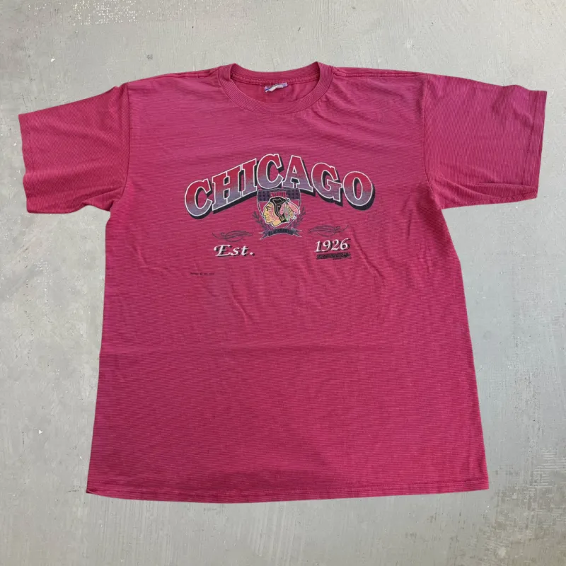 J- Vintage '92 Chicago Blackhawks NHL Graphic Made In USA Single Stitch Tee - XL made by HG Vintage