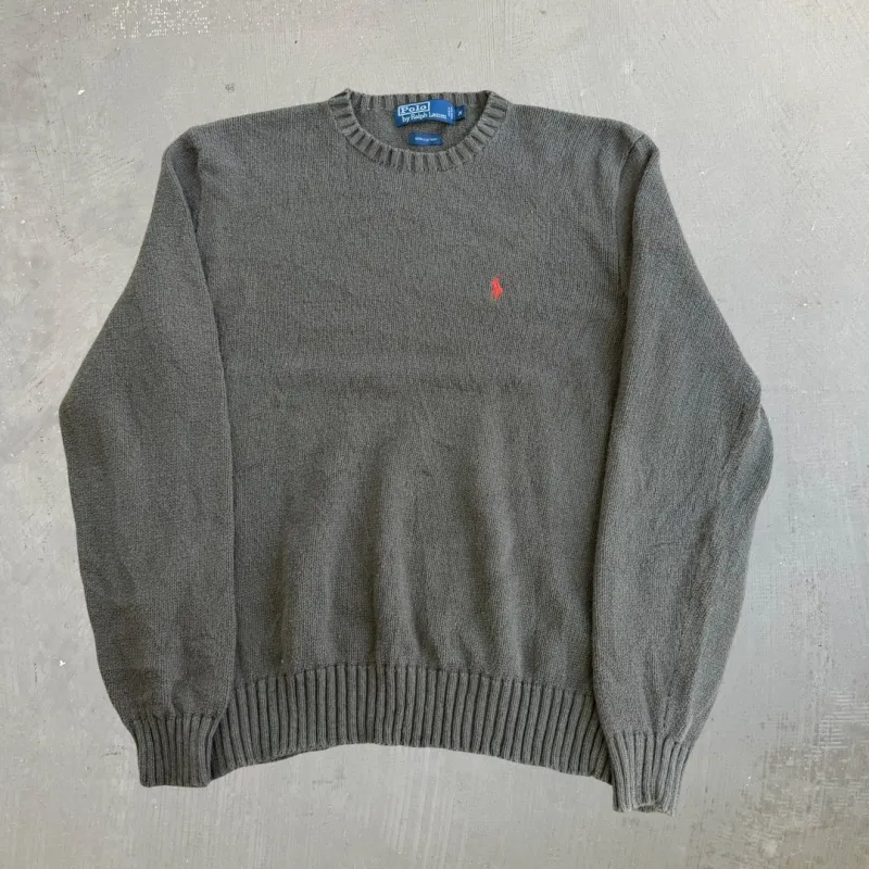 J- Vintage 90s Polo RL Embroidered Logo Olive Green Knit Sweater - M made by HG Vintage