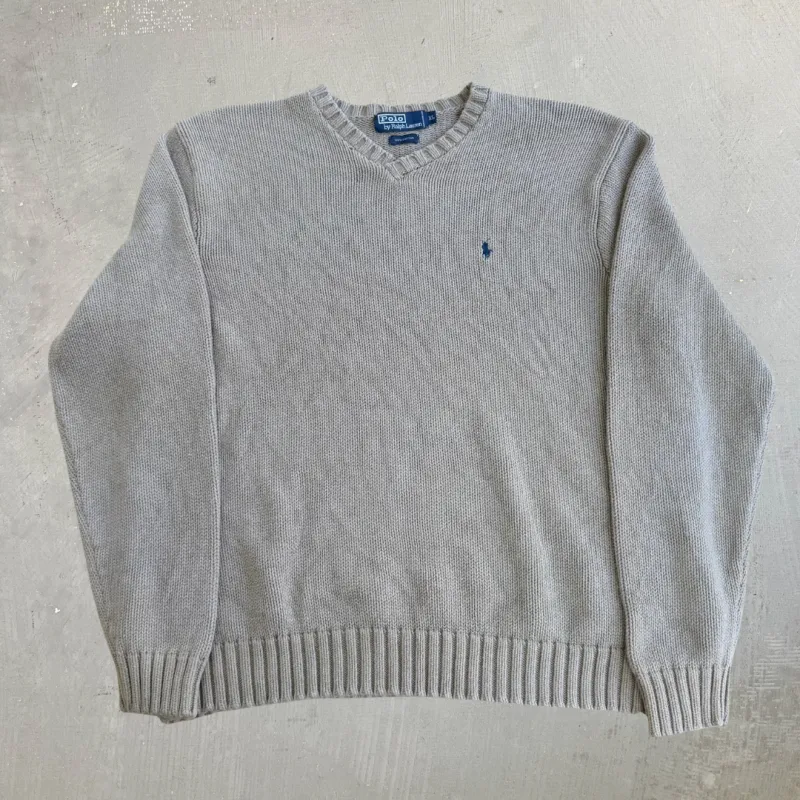 J- Vintage 90s Polo RL Embroidered Logo Beige Knit Sweater - XL made by HG Vintage