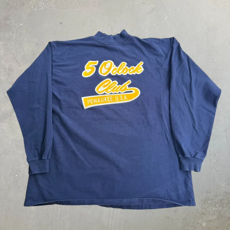 J- Vintage 5 O'clock Club Peewaukee USA Text Made In USA Long Sleeve Tee - XL made by HG Vintage