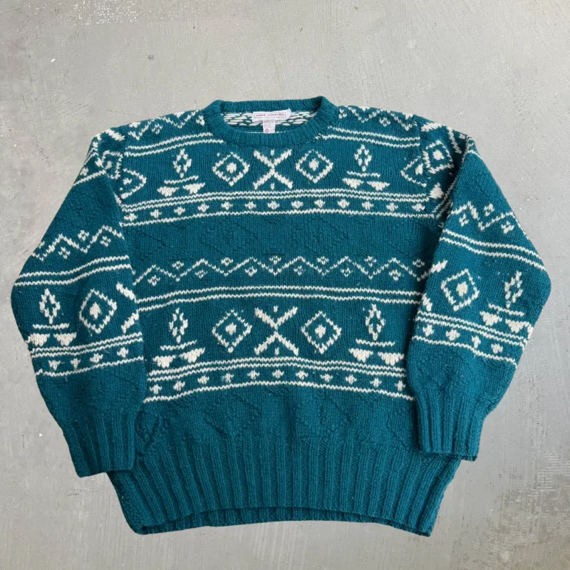 J- Vintage John Ashford Patterned Hand Knit Wool Sweater - XL made by HG Vintage