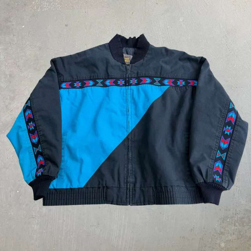 J- Vintage 90s David James Aztec Print Canvas Bomber Jacket - L made by HG Vintage