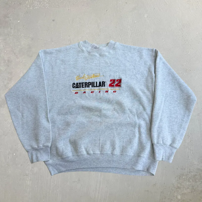 J- Vintage Nascar Ward Burton Caterpillar Racing Embroidered Text Crewneck - L made by Nascar