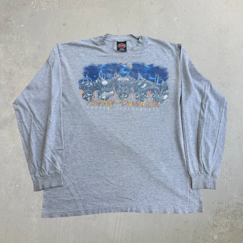 J- Vintage '01 Harley Davidson Keene New Hampshire Graphic Made In USA Long Sleeve Tee - L made by Harley-Davidson