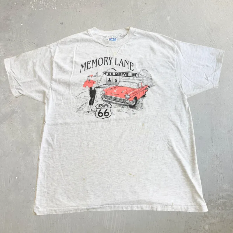 J- Vintage '93 Memory Lane Route 66 Drive In Graphic Made In USA Single Stitch Tee - XL made by HG Vintage