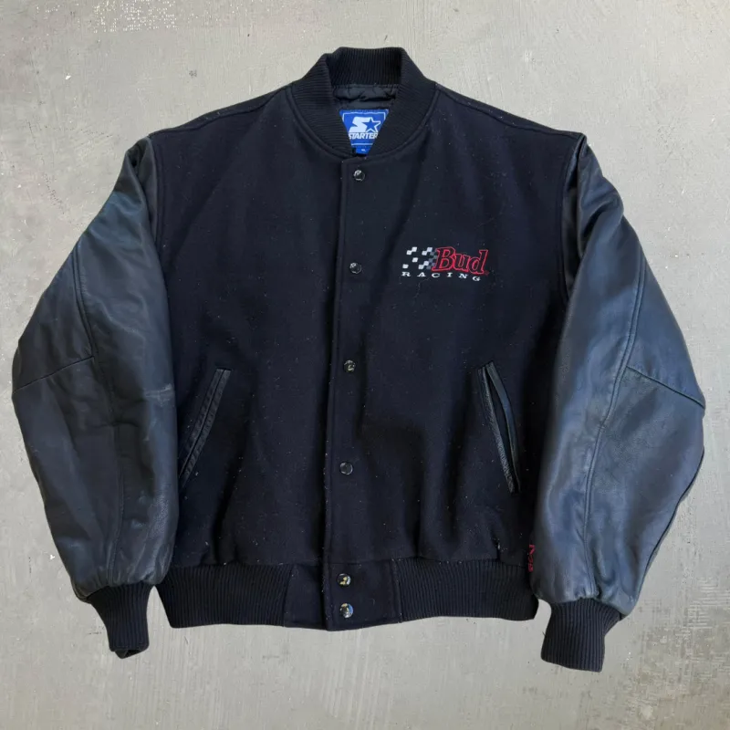 J- Vintage Nascar Bud Racing Starter Embroidered Text & Logo Varsity Jacket - XL made by Nascar