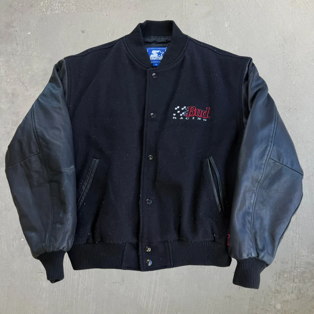 J- Vintage Nascar Bud Racing Starter Embroidered Text & Logo Varsity Jacket - XL sold by HG Vintage