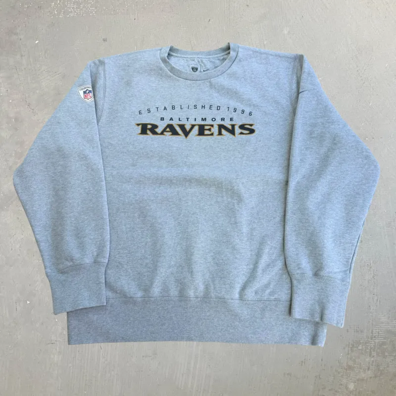 J- Nike Baltimore Ravens NFL Equipment Text Graphic Crewneck - L made by HG Vintage