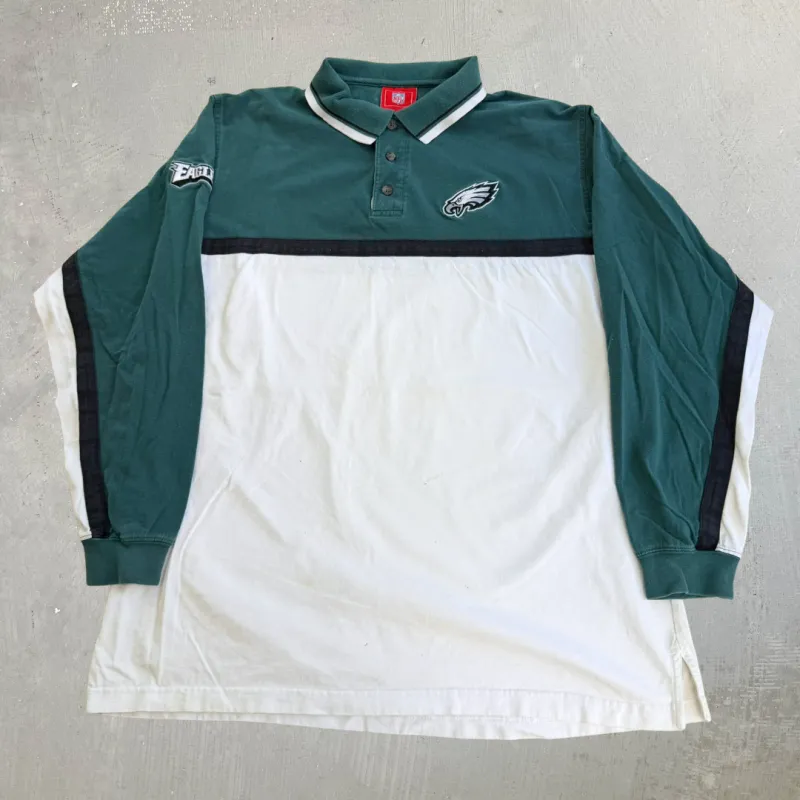 J- Vintage Philadelphia Eagles NFL Embroidered Logo Long Sleeve Rugby Shirt - XL made by HG Vintage