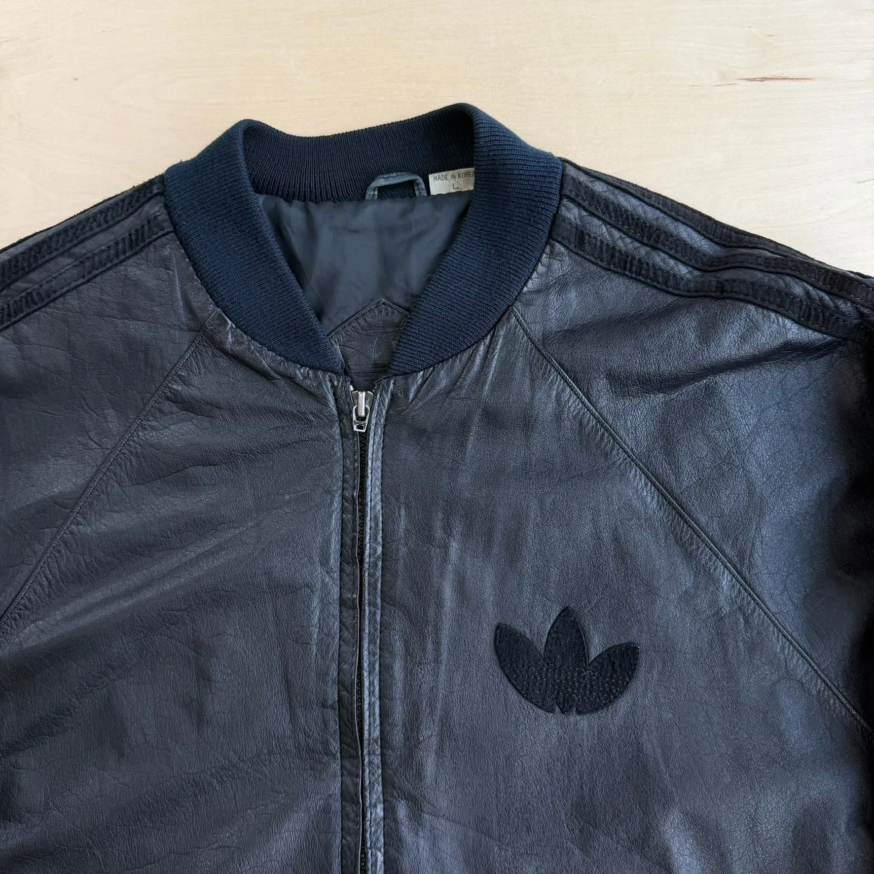 J- Vintage 90s Adidas Embroidered Logo Zip Up Leather Bomber Jacket - L sold by HG Vintage product image thumbnail 2