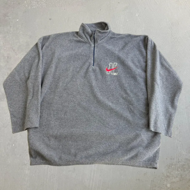 J- Vintage Nike Embroidered Swoosh & Text Made In USA Quarter Zip Polar Fleece - 2XL made by HG Vintage