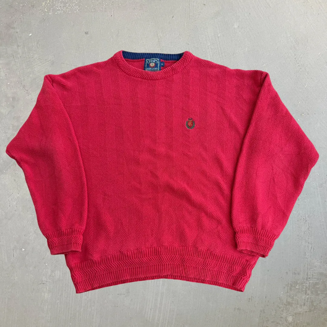 J- Vintage Chaps RL Embroidered Crest Red Knit Sweater - XL sold by HG Vintage