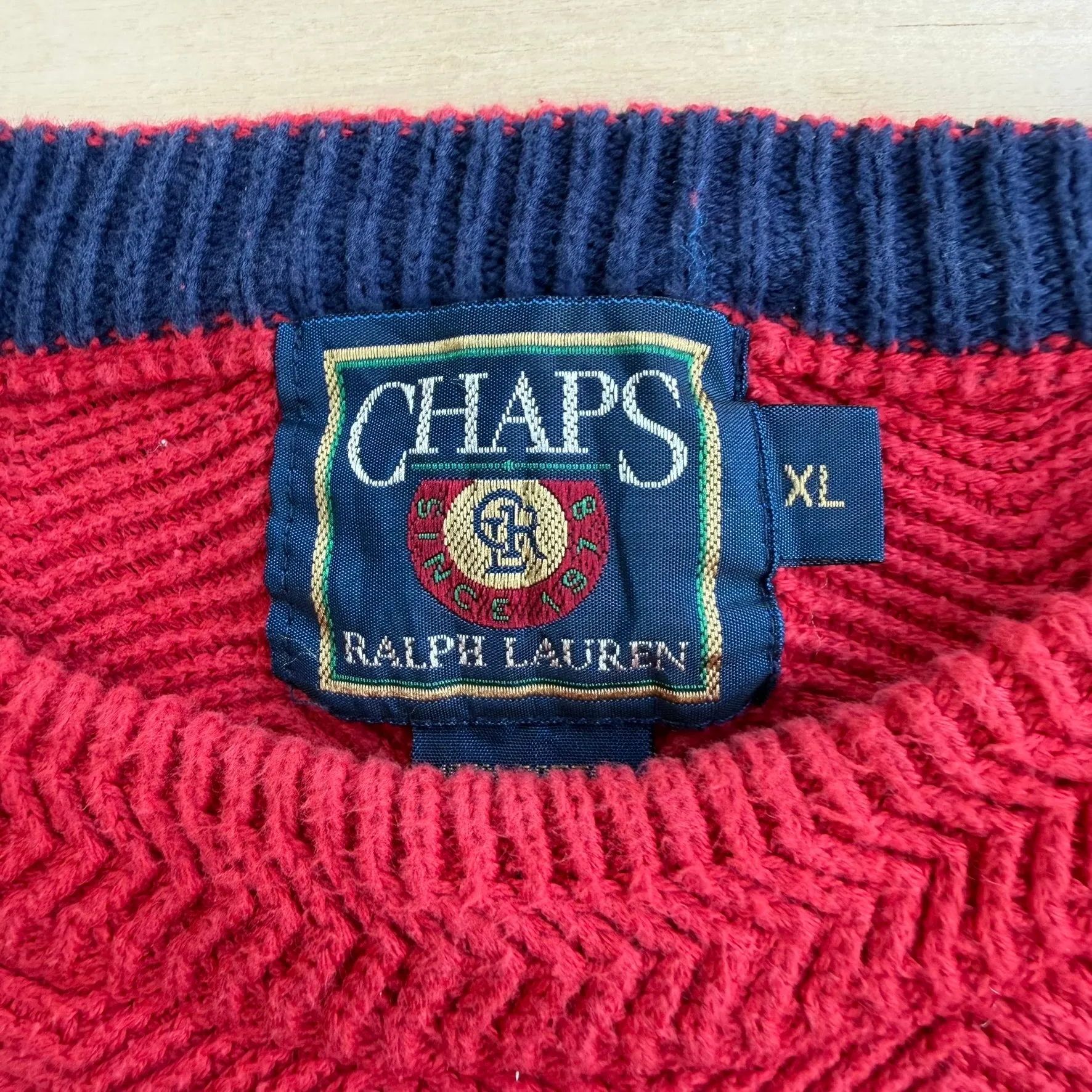 J- Vintage Chaps RL Embroidered Crest Red Knit Sweater - XL sold by HG Vintage product image thumbnail 4