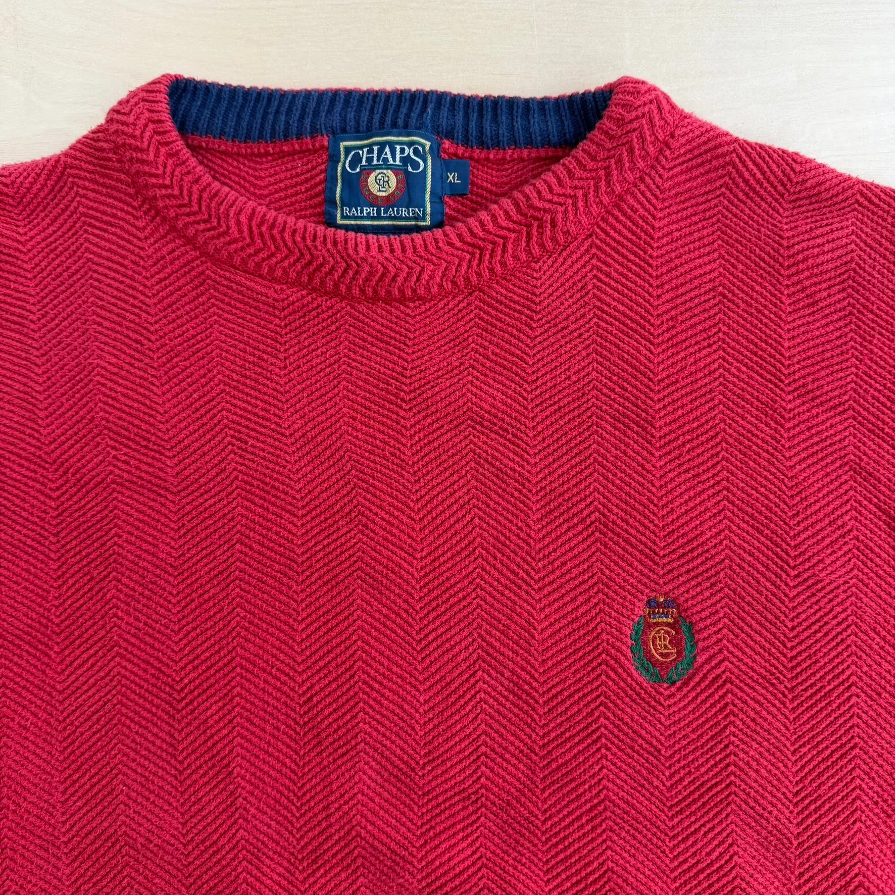 J- Vintage Chaps RL Embroidered Crest Red Knit Sweater - XL sold by HG Vintage product image thumbnail 2