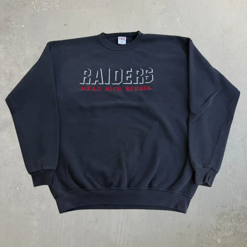 J- Vintage Raiders Mead High School Embroidered Text Made In USA Crewneck - XL made by HG Vintage