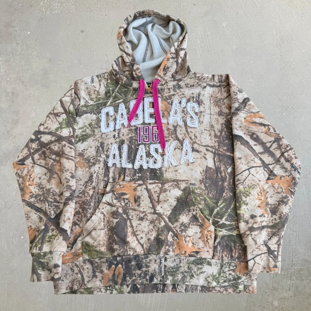 J- Vintage Cabela's Alaska Woodland Camo Embroidered Text Hoodie - XL sold by HG Vintage