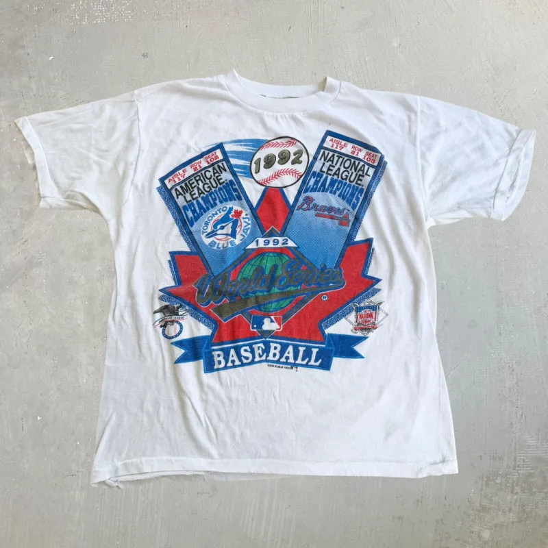 J- Vintage '92 MLB World Series Toronto Blue Jays Vs Atlanta Braves Single Stitch Tee - S made by HG Vintage