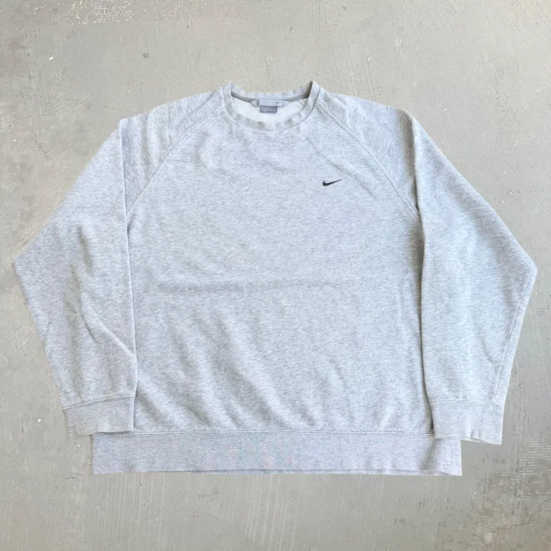 J- Vintage Y2K Nike Embroidered Swoosh Grey Crewneck - XL made by HG Vintage