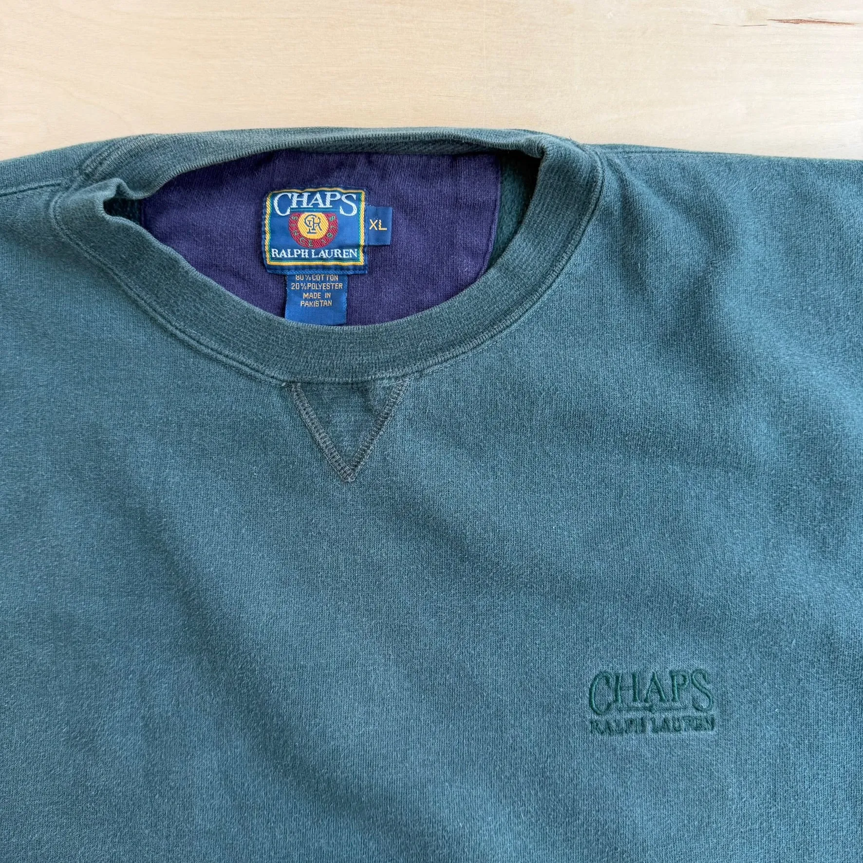 J- Vintage 90s Chaps RL Embroidered Logo Dark Green Crewneck - XL sold by HG Vintage product image thumbnail 2