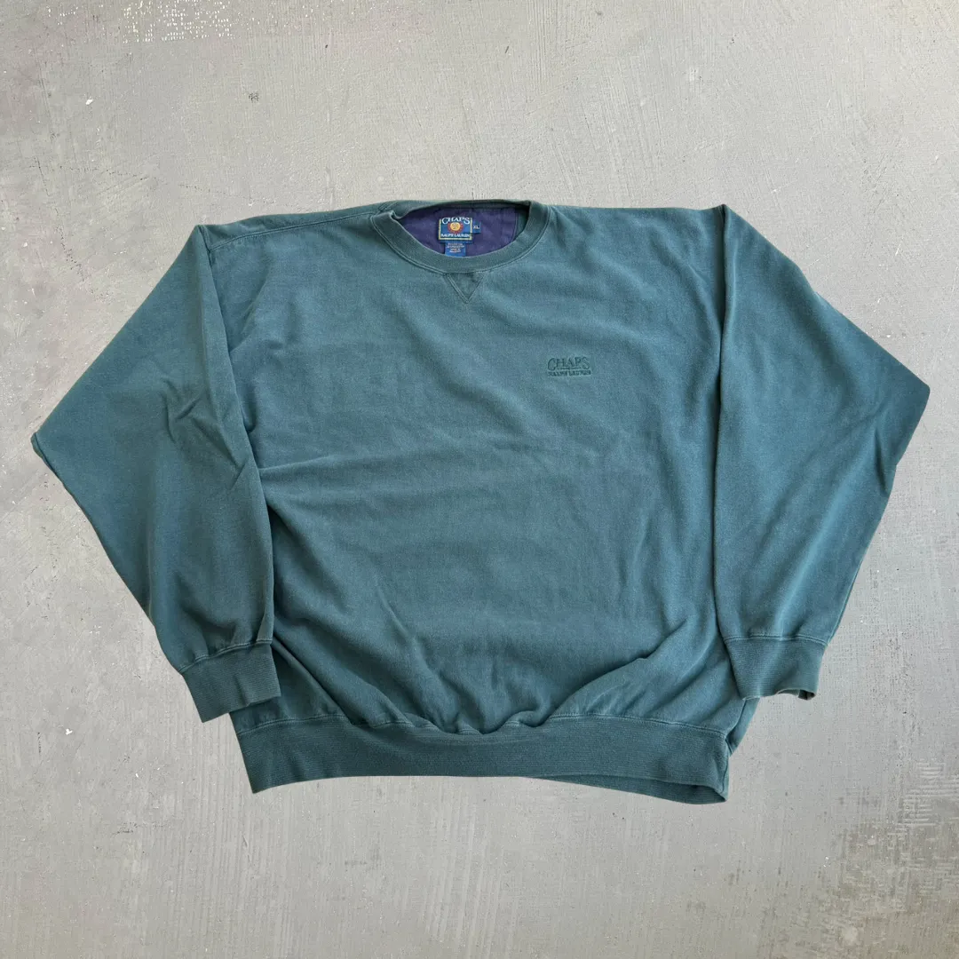 J- Vintage 90s Chaps RL Embroidered Logo Dark Green Crewneck - XL sold by HG Vintage