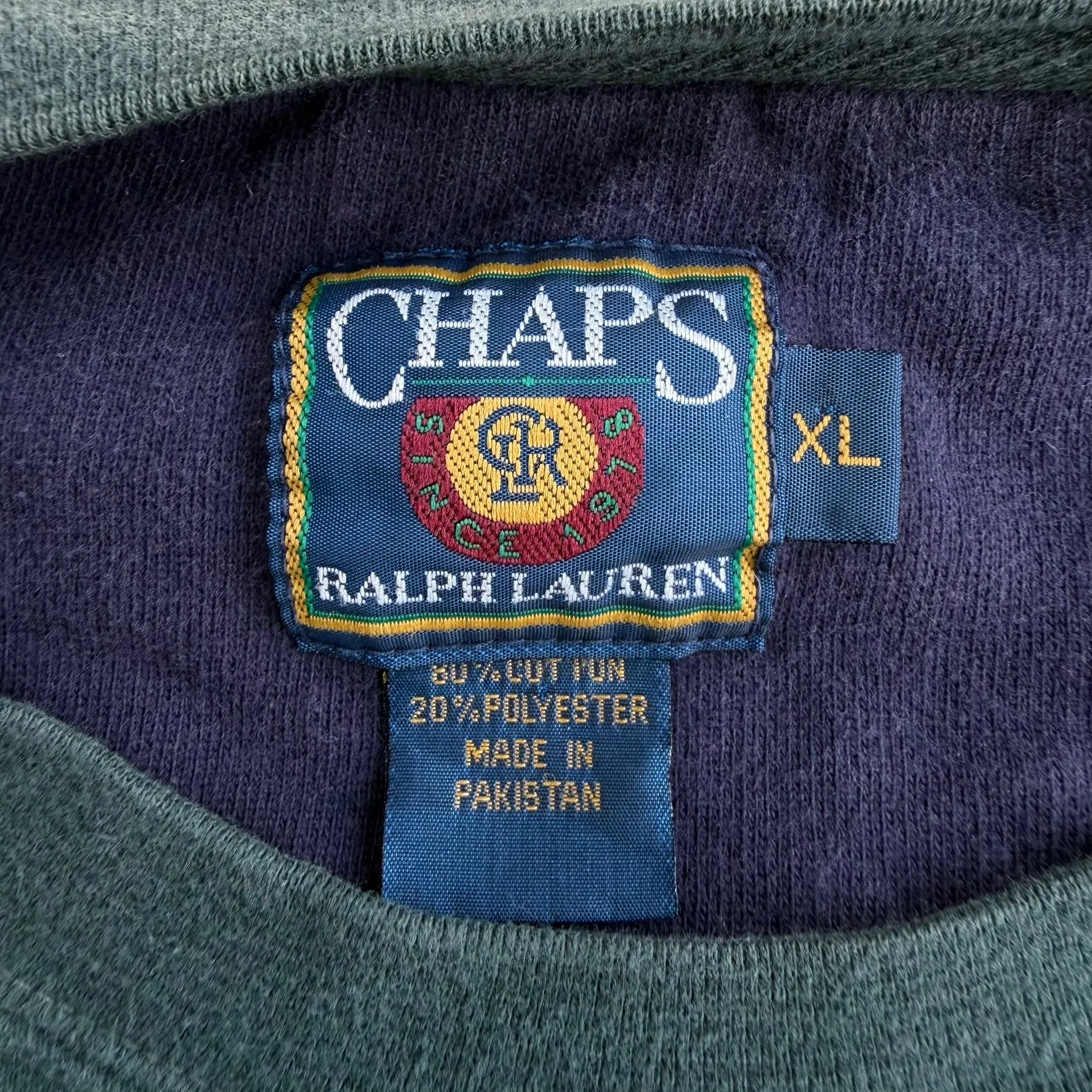 J- Vintage 90s Chaps RL Embroidered Logo Dark Green Crewneck - XL sold by HG Vintage product image thumbnail 4