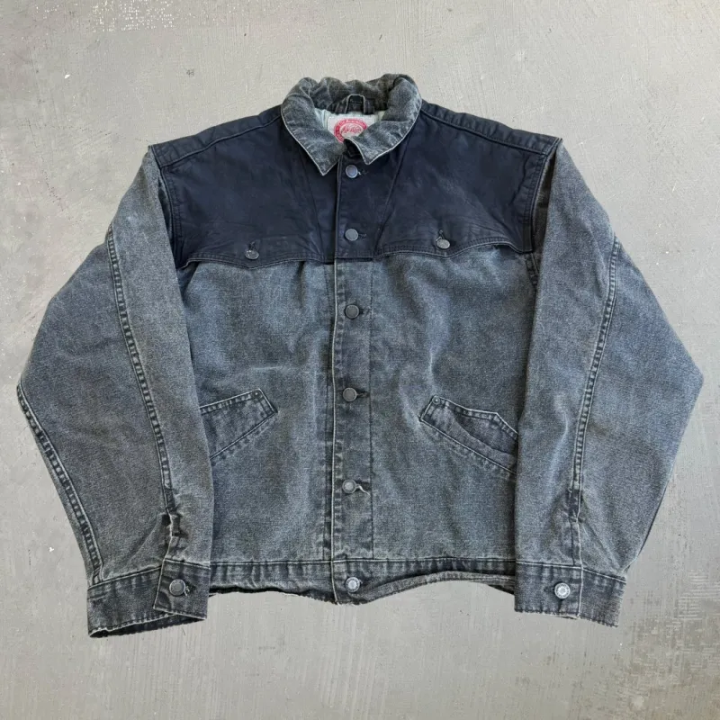 J- Vintage 90s Australian Outback Leather and Denim Western Jkt Made in Canada- M made by HG Vintage