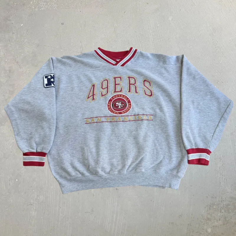 J- Vintage 90s San Francisco 49ers NFL Lee Embroidered Logo & Text Crewneck - L made by HG Vintage