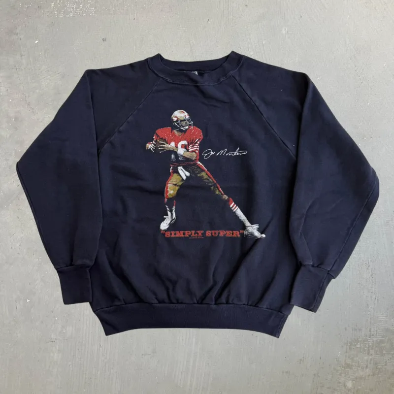 J- Vintage '85 San Francisco 49ers NFL Joe Montana Picture Graphic Made In USA Crewneck - L (fits S) made by HG Vintage