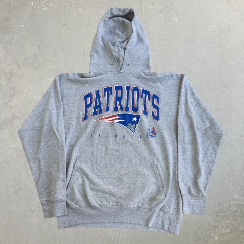 J- Vintage '98 New England Patriots NFL Riddell Graphic Text & Logo Hoodie - L made by HG Vintage