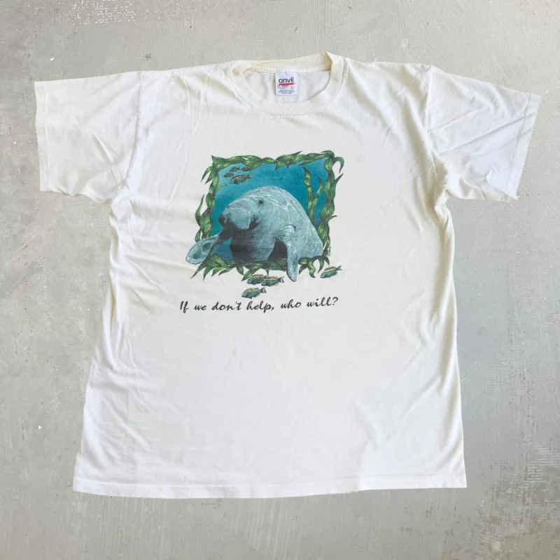 J- Vintage 90s Save The Manatees Wildlife Graphic Made In USA Single Stitch Tee - L made by HG Vintage