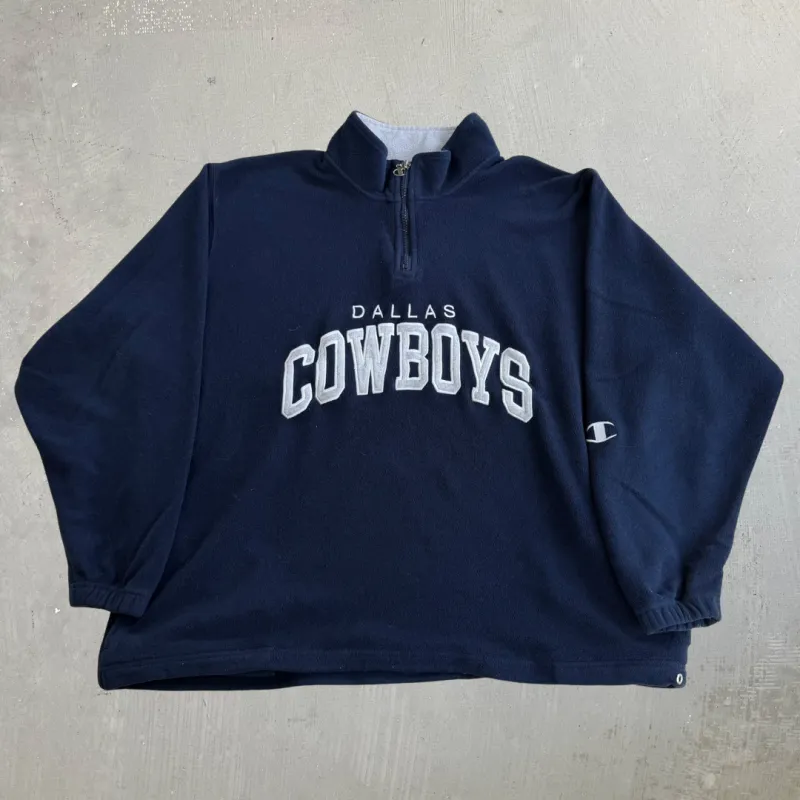 J- Vintage Dallas Cowboys NFL Champion Embroidered Text Quarter Zip Pullover Polar Fleece - XL made by HG Vintage