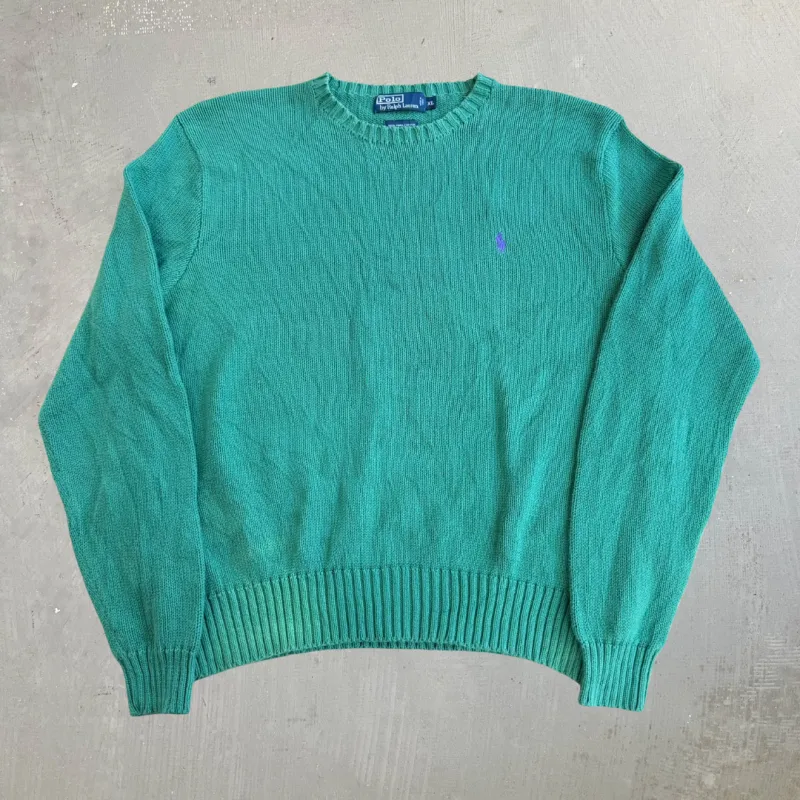 J- Vintage 90s Polo RL Embroidered Logo Green Knit Sweater - XL made by HG Vintage