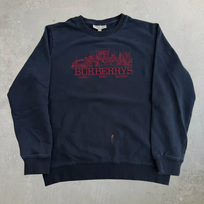 J- Bootleg Burberry Embroidered Cities Skyline Crewneck - 2XL (fits L) made by HG Vintage