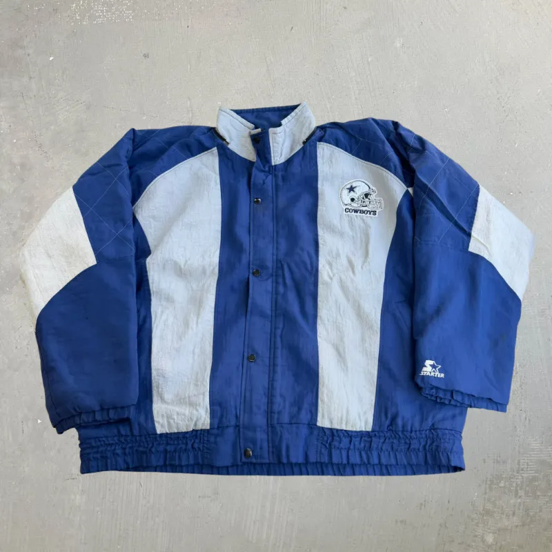 J- Vintage 90s Dallas Cowboys NFL Starter Embroidered Logo Zip Up Winter Jacket - XL made by HG Vintage