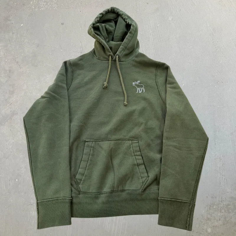 J- Vintage Abercrombie & Fitch Moose Logo Embroidered Olive Green Hoodie - L made by HG Vintage
