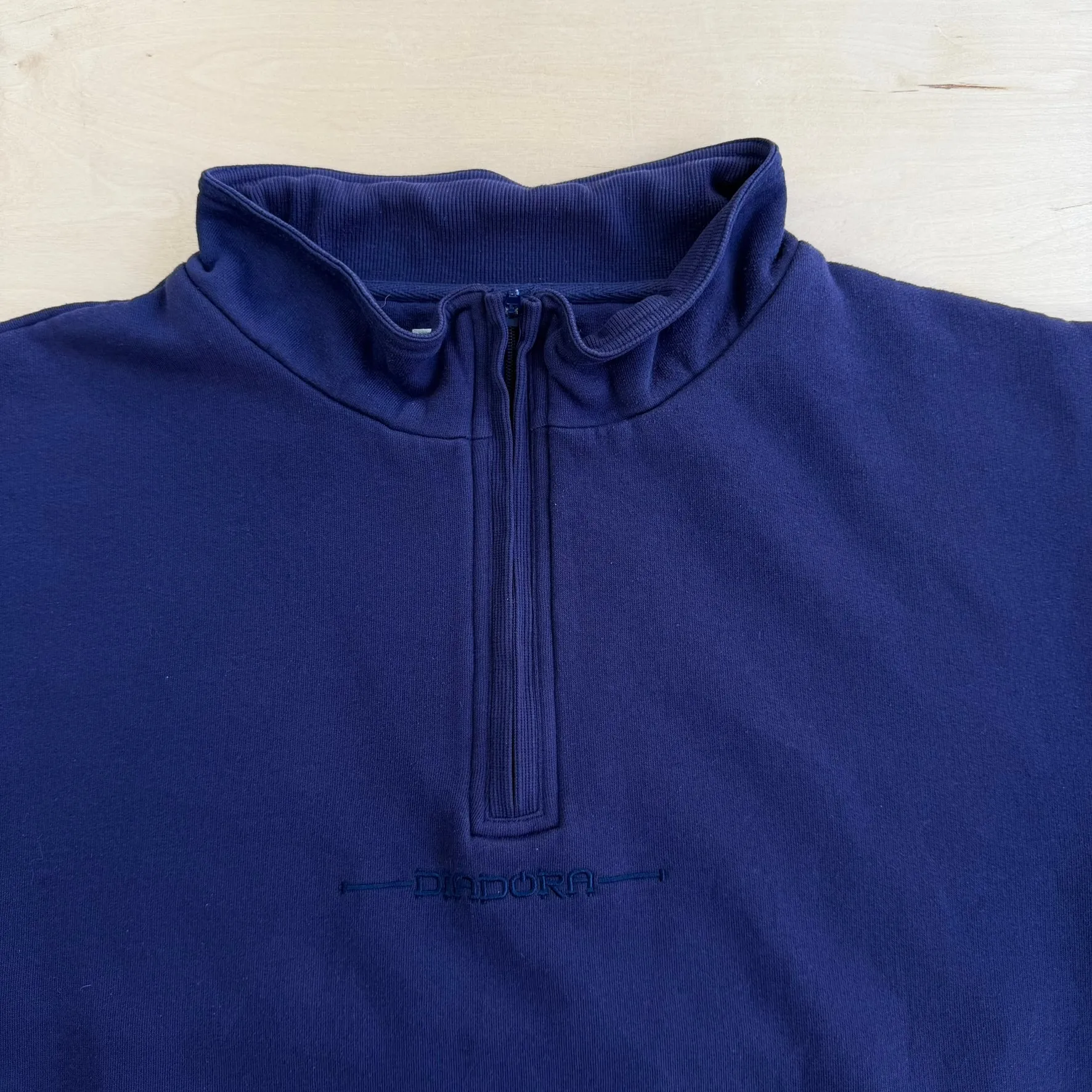 J- Vintage Diadora Embroidered Text Logo Navy Quarter Zip Crewneck - XL sold by HG Vintage product image thumbnail 2