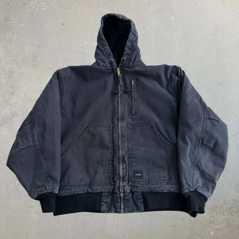 J- Vintage Walls Faded Black Canvas Hooded Work Jacket - L made by Carhartt