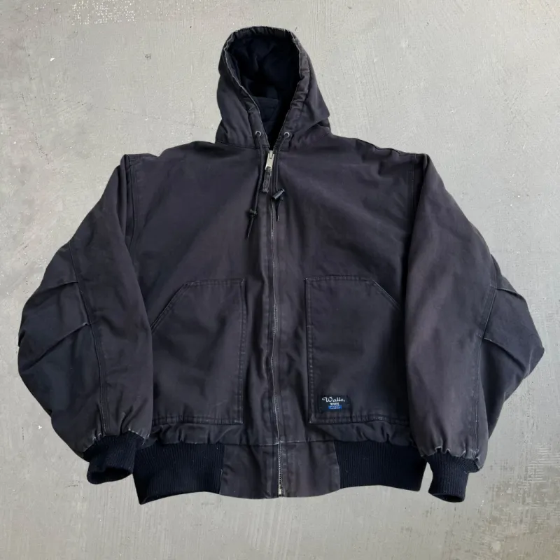 J- Vintage Walls Workwear Faded Black Canvas Hooded Work Jacket - XL made by Carhartt