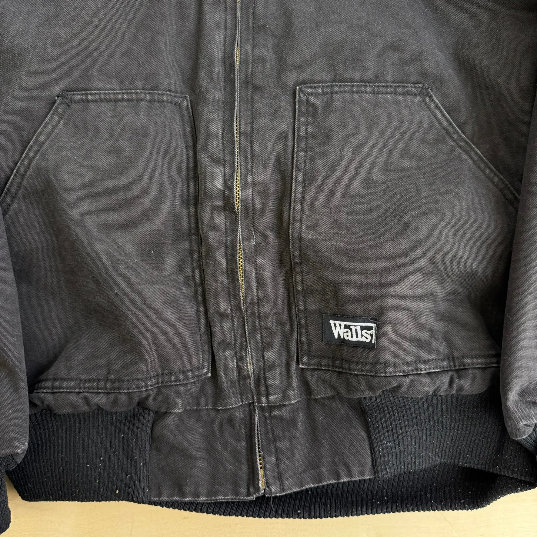 J- Vintage Walls Quilt Blanket Lined Faded Black Canvas Hooded Work Jacket - L sold by HG Vintage product image thumbnail 3