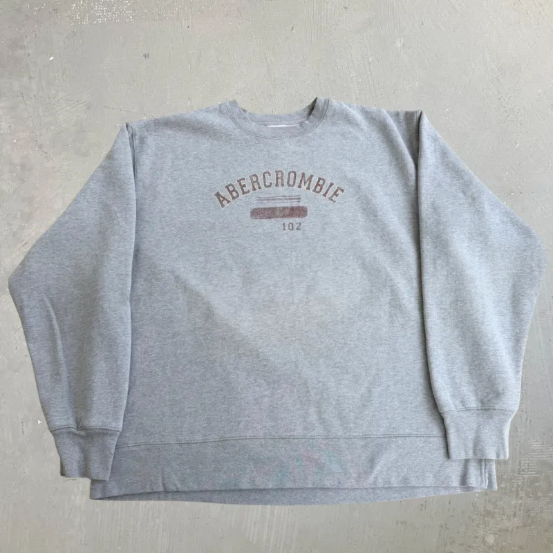 J- Vintage Abercrombie & Fitch Text Graphic Grey Crewneck - XL made by HG Vintage